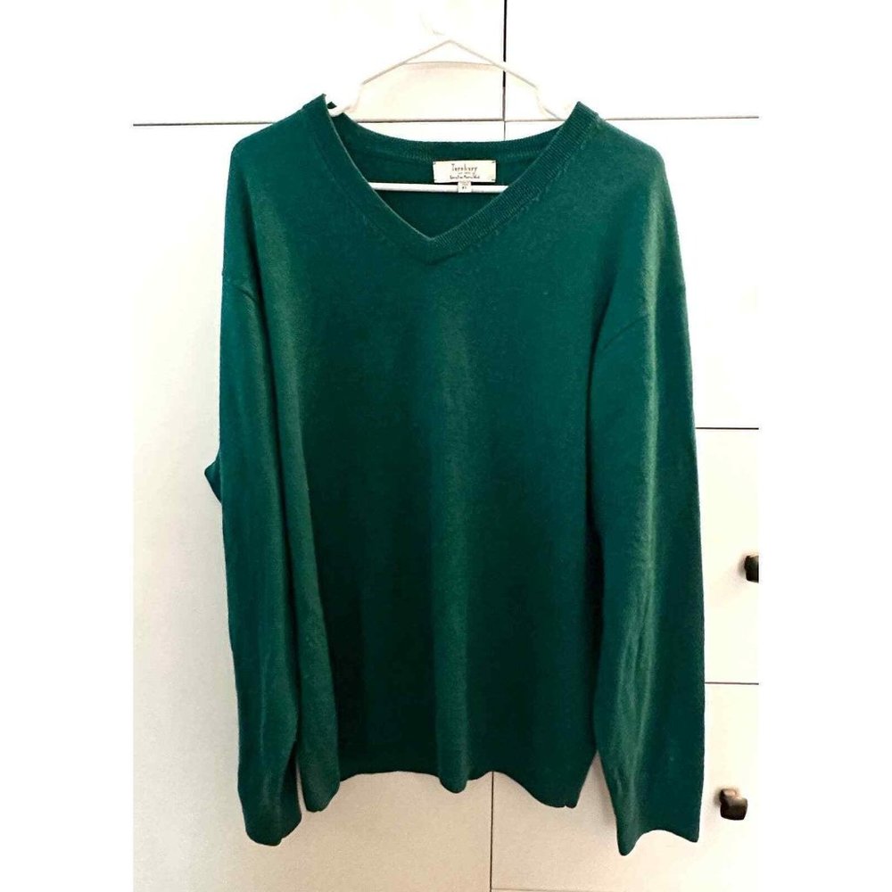 Turnbury Green 100% Extra Fine Wool Small Knit Sweater Mens XL Soft Light Knit